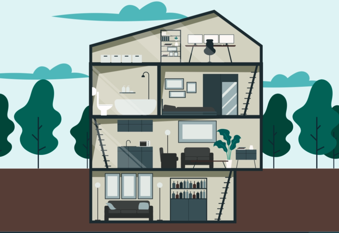 Schematische weergave van de werking van een waterontharder,waarbij hard water door een harscilinder stroomt, calcium en magnesiumiconen worden verwijderd en zacht water de installatie verlaat.